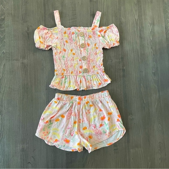 Vince Camuto girls floral pink shorts matching set size 5 - Picture 7 of 9